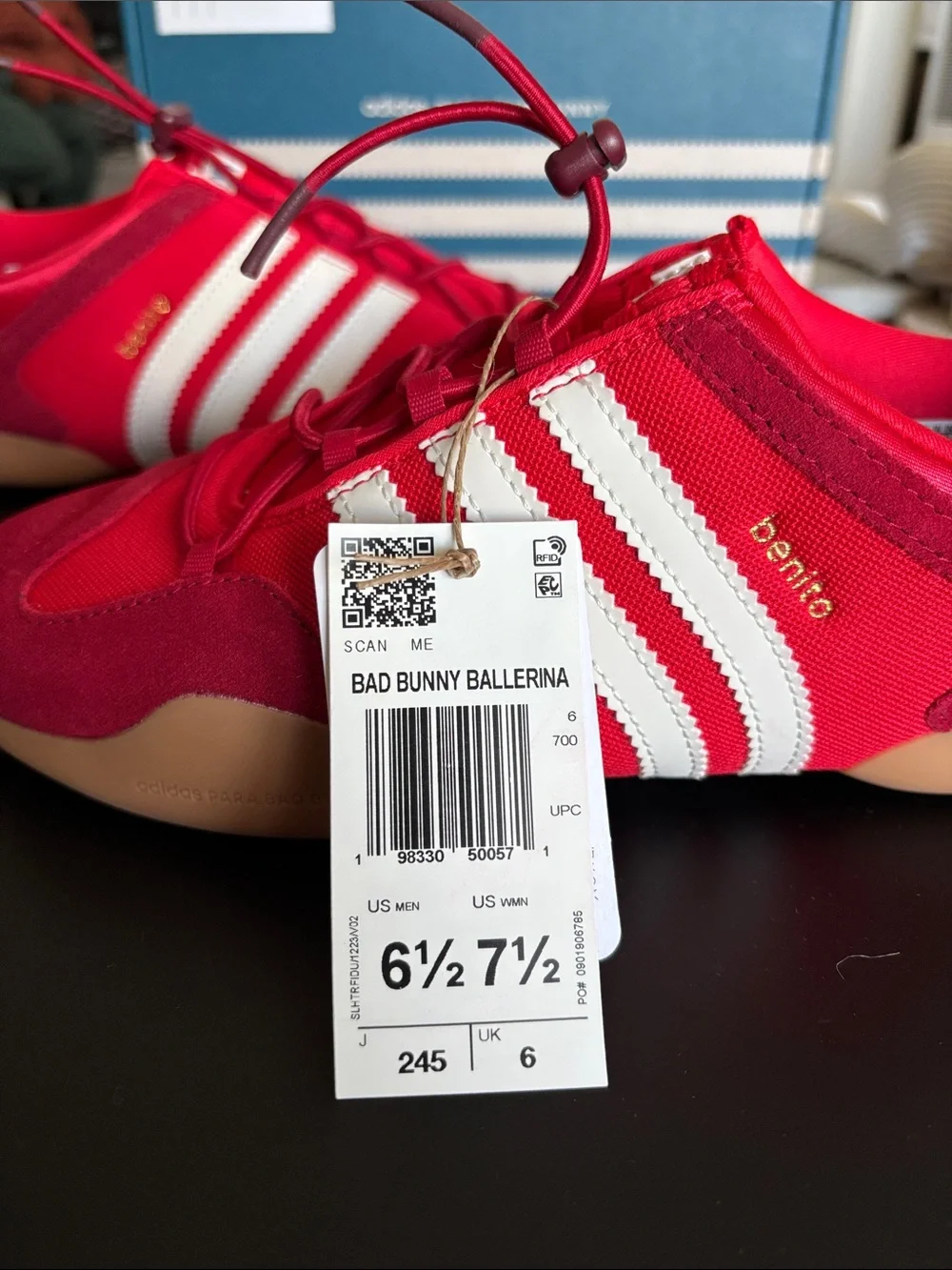 adidas Para Bad Bunny Red and White Low-Profile Sneakers - Picture 2 of 9